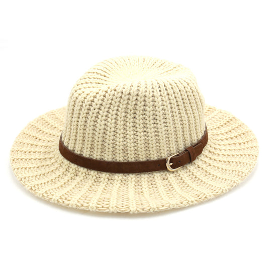 Belt Band Knit Fedora Panama Hat (Ivory)