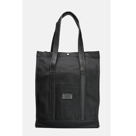 Black Canvas Tote Bag with Leather Handles