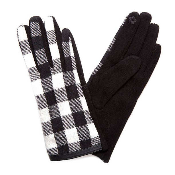 Buffalo Plaid Check Tweed Smart Touch Winter Gloves (White , Black)