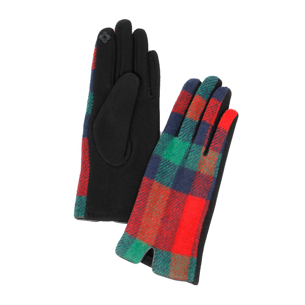 Plaid Smart Touch Winter Gloves (Green)