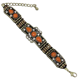 Orange Vintage Inspired Beaded Link Bracelet