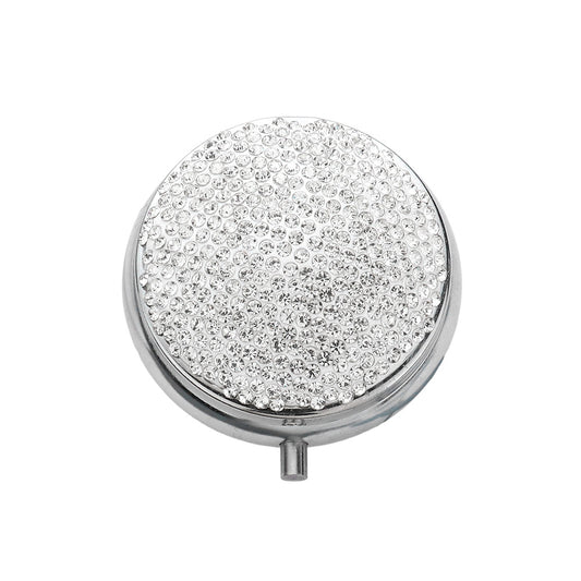 Bling Round Mirror Compact Pill Organizer Case (Clear Crystal)
