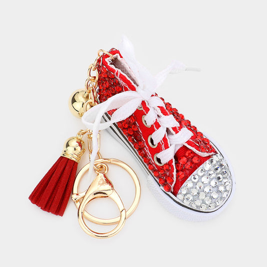Bling Sneaker Shoe Tassel Key Chain (Red)