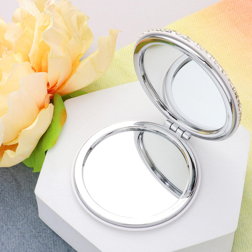 Bling Studded Round Compact Mirror (Crystal)