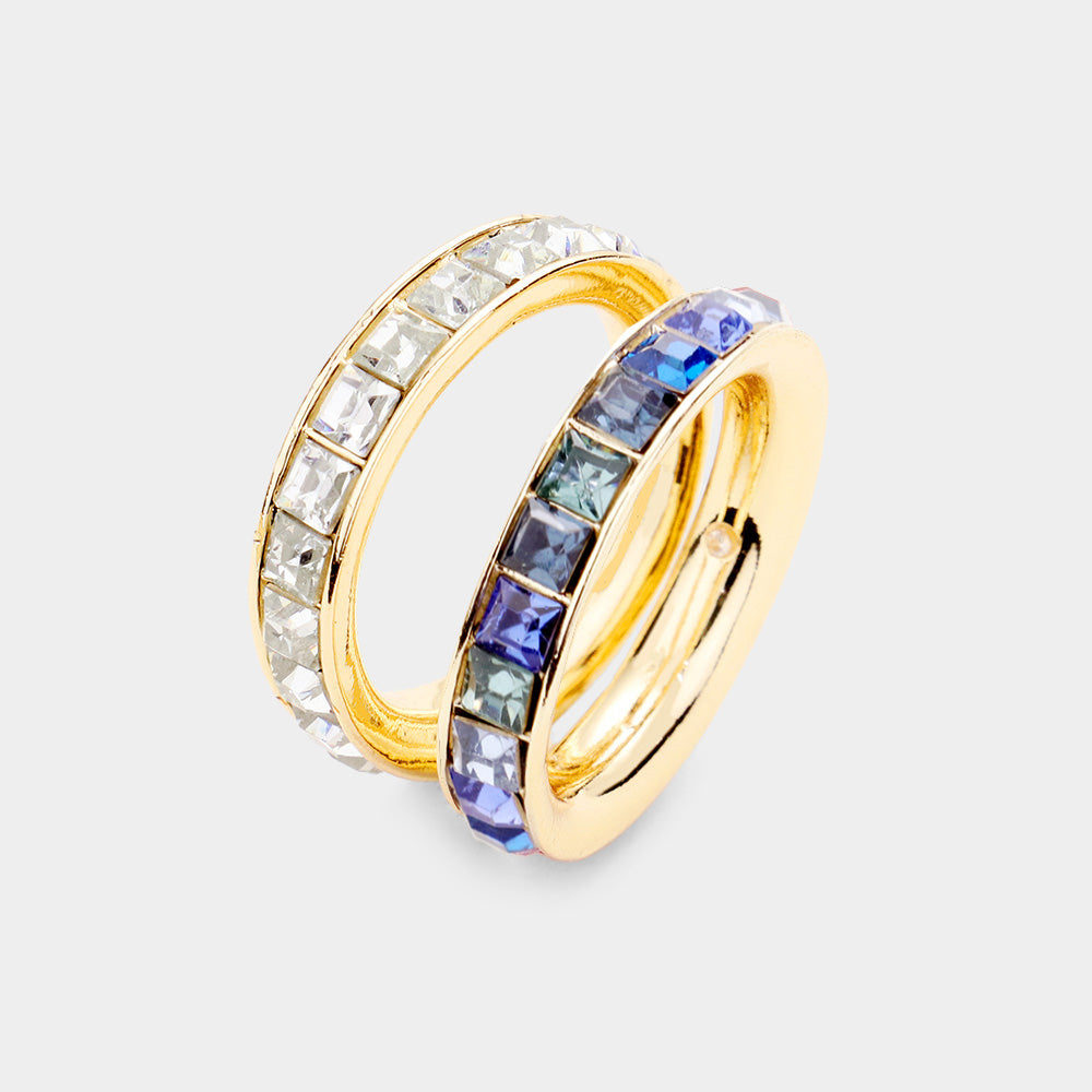 Blue and Clear Square Eternity Gemstone Band Ring Set (sz 7)