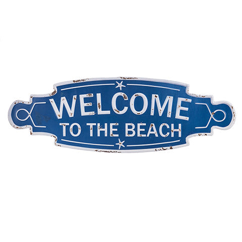 Blue & White Welcome to the Beach Wall Sign