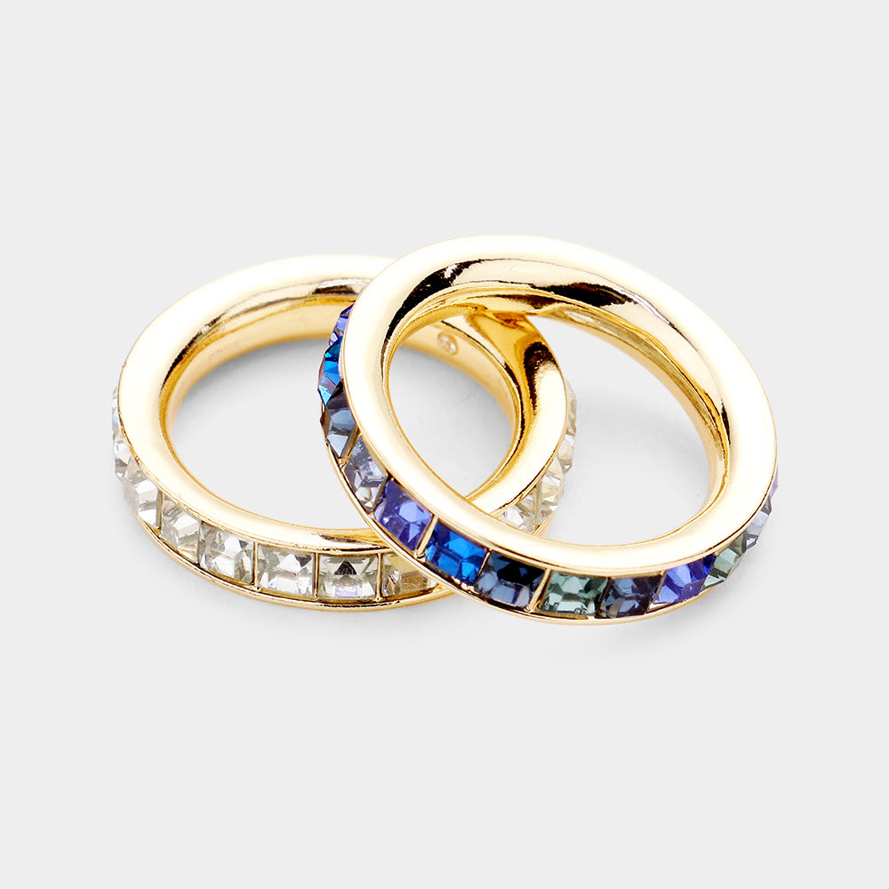 Blue and Clear Square Eternity Gemstone Band Ring Set (sz 7)