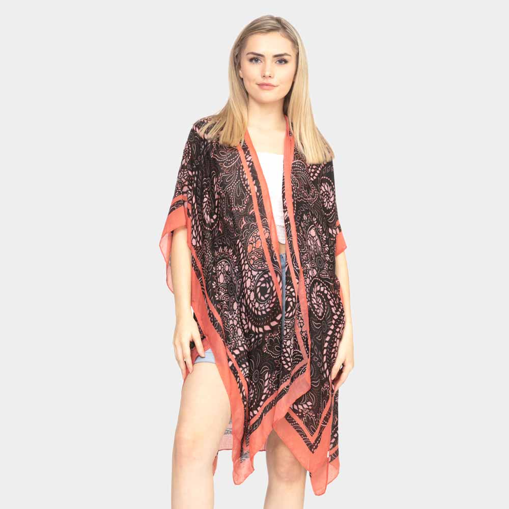 Bohemian Print Kimono Poncho (Black)