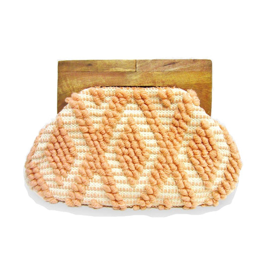 Boho Wood Handle Clutch Purse - Handbag (Pink)
