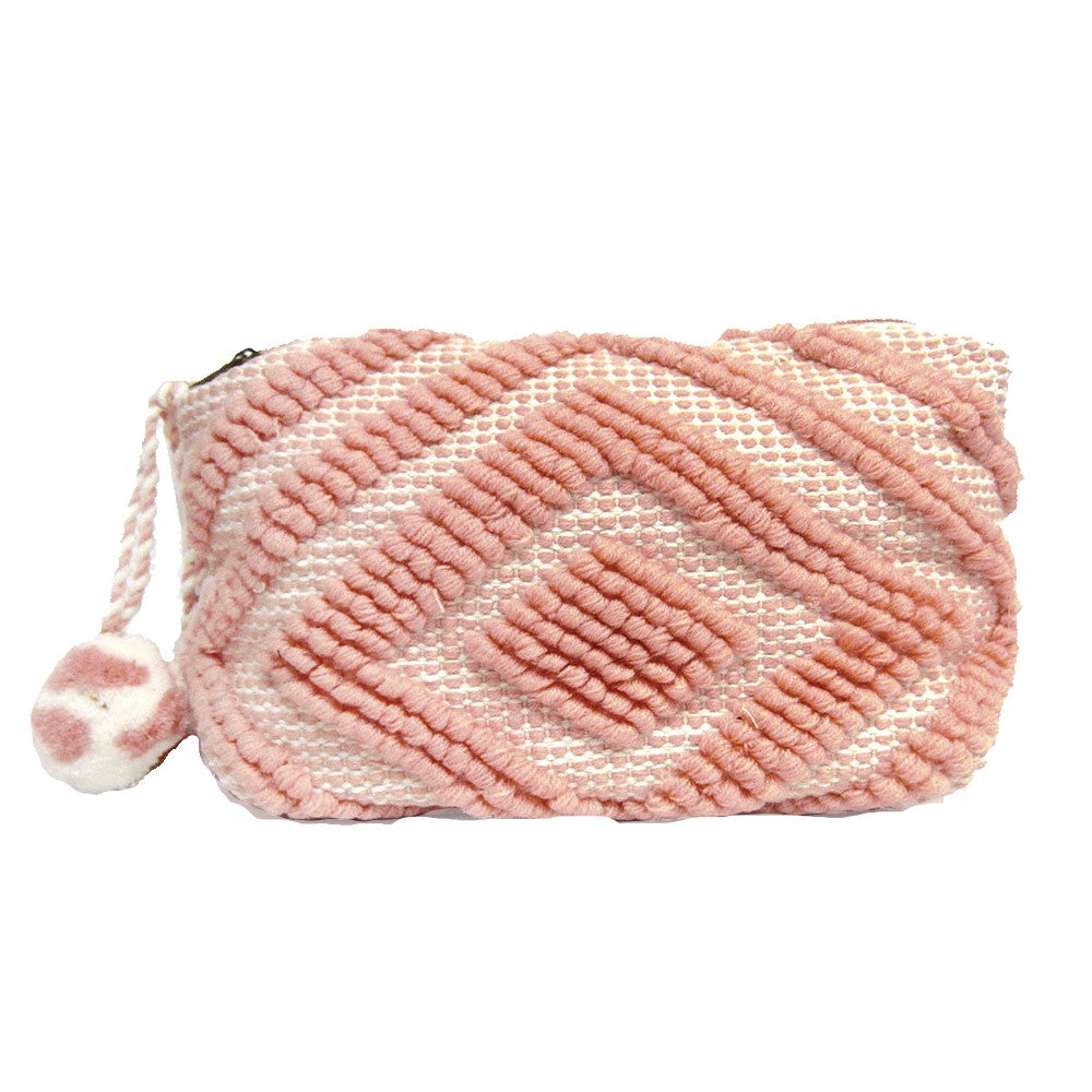 Boho Pom Pom Clutch Bag (Peach - Pink)