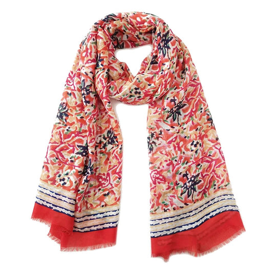 Bordered Floral Scarf Shawl (Red)