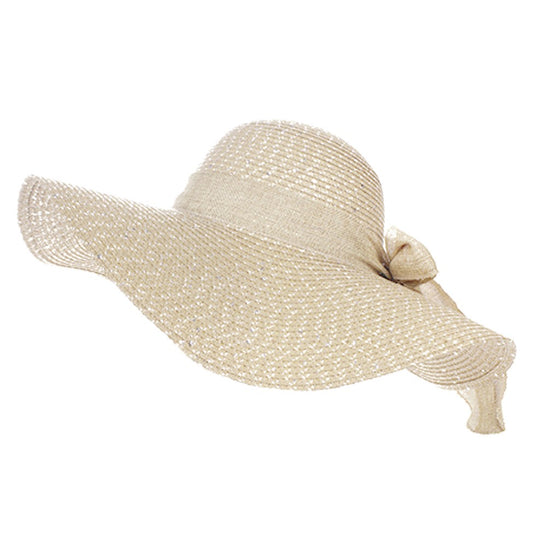 Bow Band Straw Floppy Sun Hat with Translucent Sequins