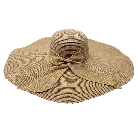 Bow Detail Straw Floppy Sun Hat (Tan - Natural)