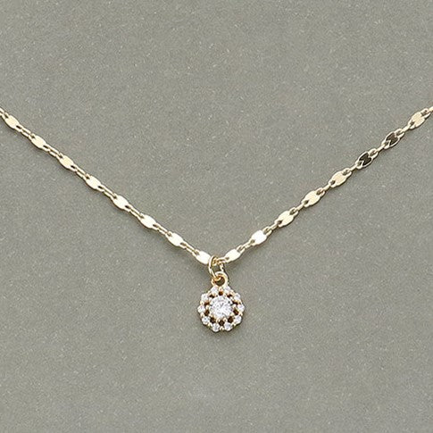 Rhinestone Flower Pendant Necklace (Gold)