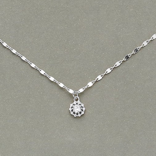Rhinestone Flower Pendant Necklace (Silver)