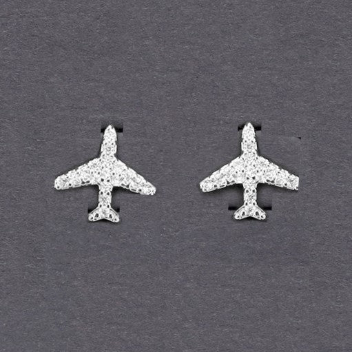 Cubic Zirconia Airplane Stud Earrings (silver)