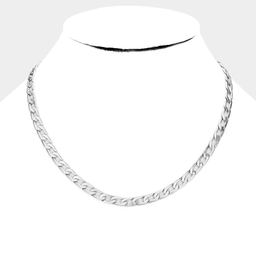Chunky Metal Chain Link Necklace (Worn Silver)