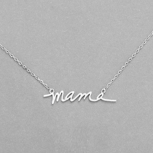 "Mama" Script Pendant Necklace (silver)