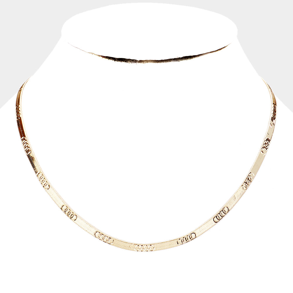 Metal Patterned Chain Necklace (Gold)