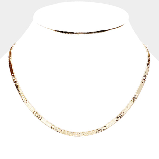 Metal Patterned Chain Necklace (Gold)