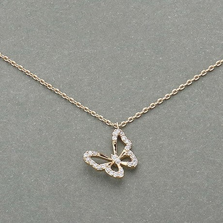 Pave Butterfly Pendant Necklace (Gold)