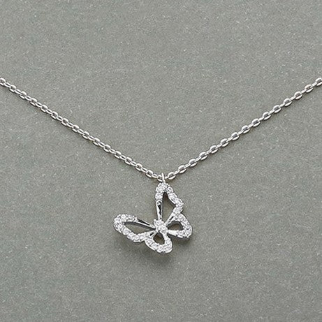 Pave Butterfly Pendant Necklace (Silver)