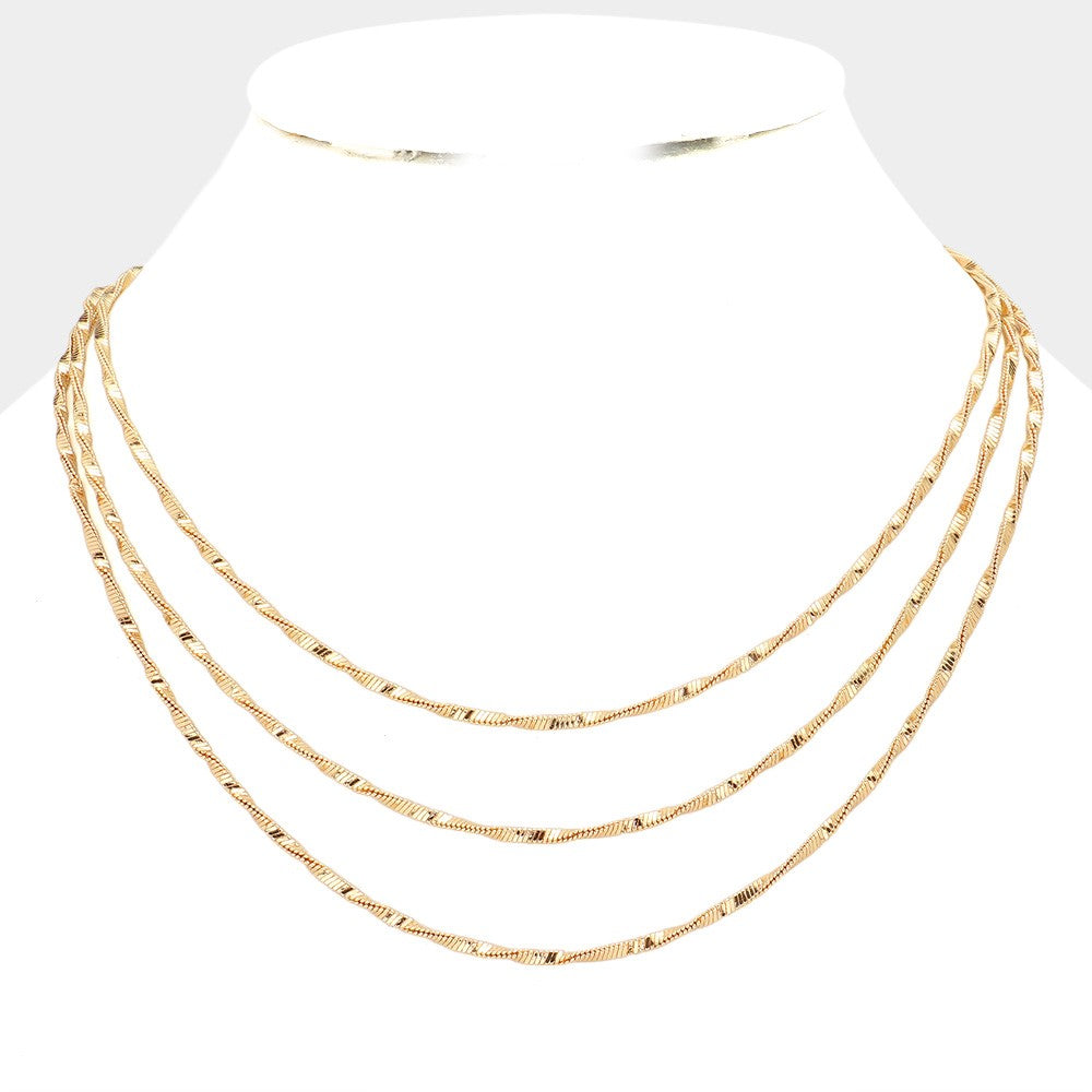 Twisted Triple Layered Chain Necklace (Gold)