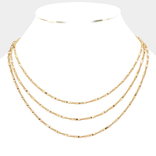 Twisted Triple Layered Chain Necklace (Gold)