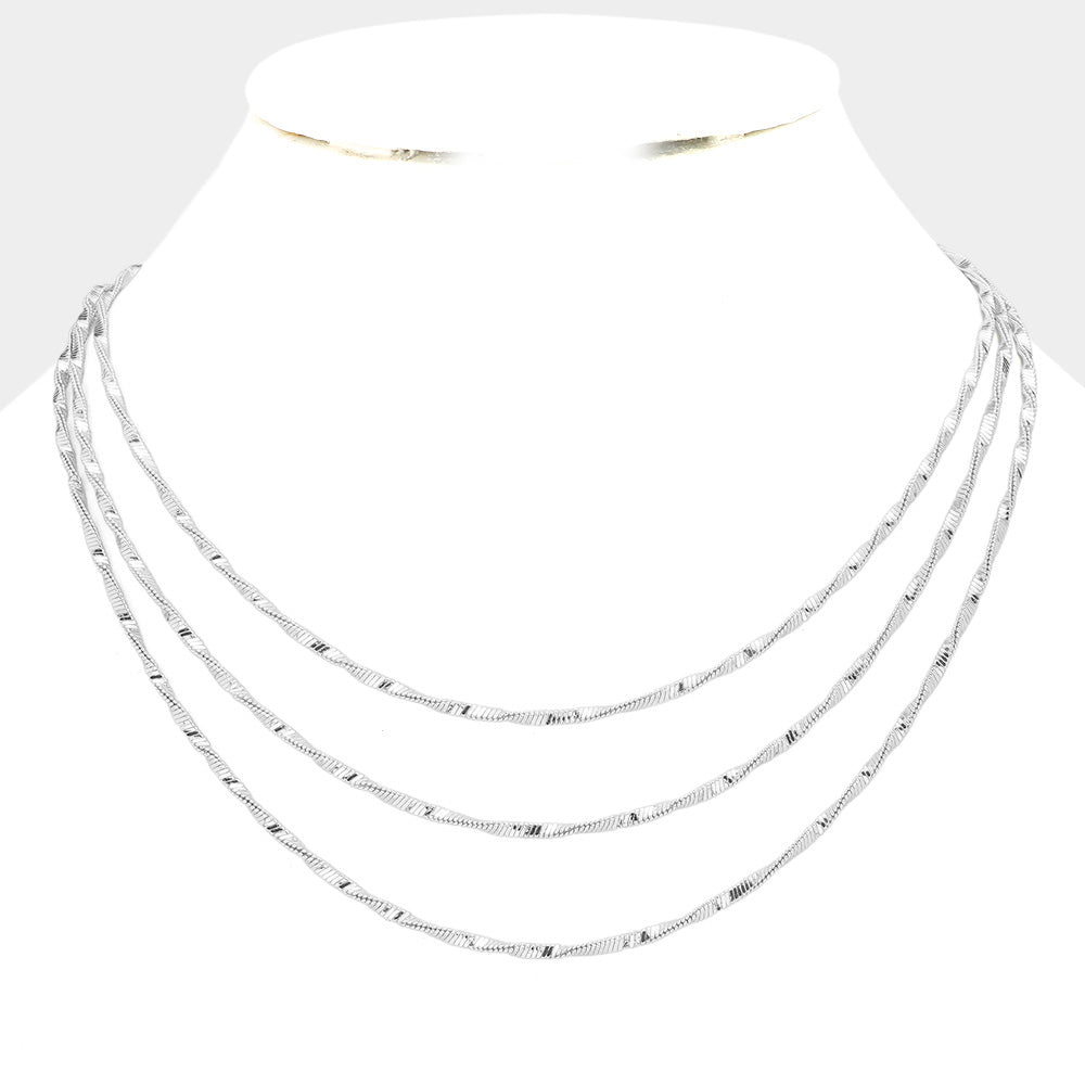 Twisted Triple Layered Chain Necklace (Silver)
