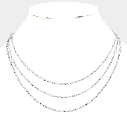 Twisted Triple Layered Chain Necklace (Silver)