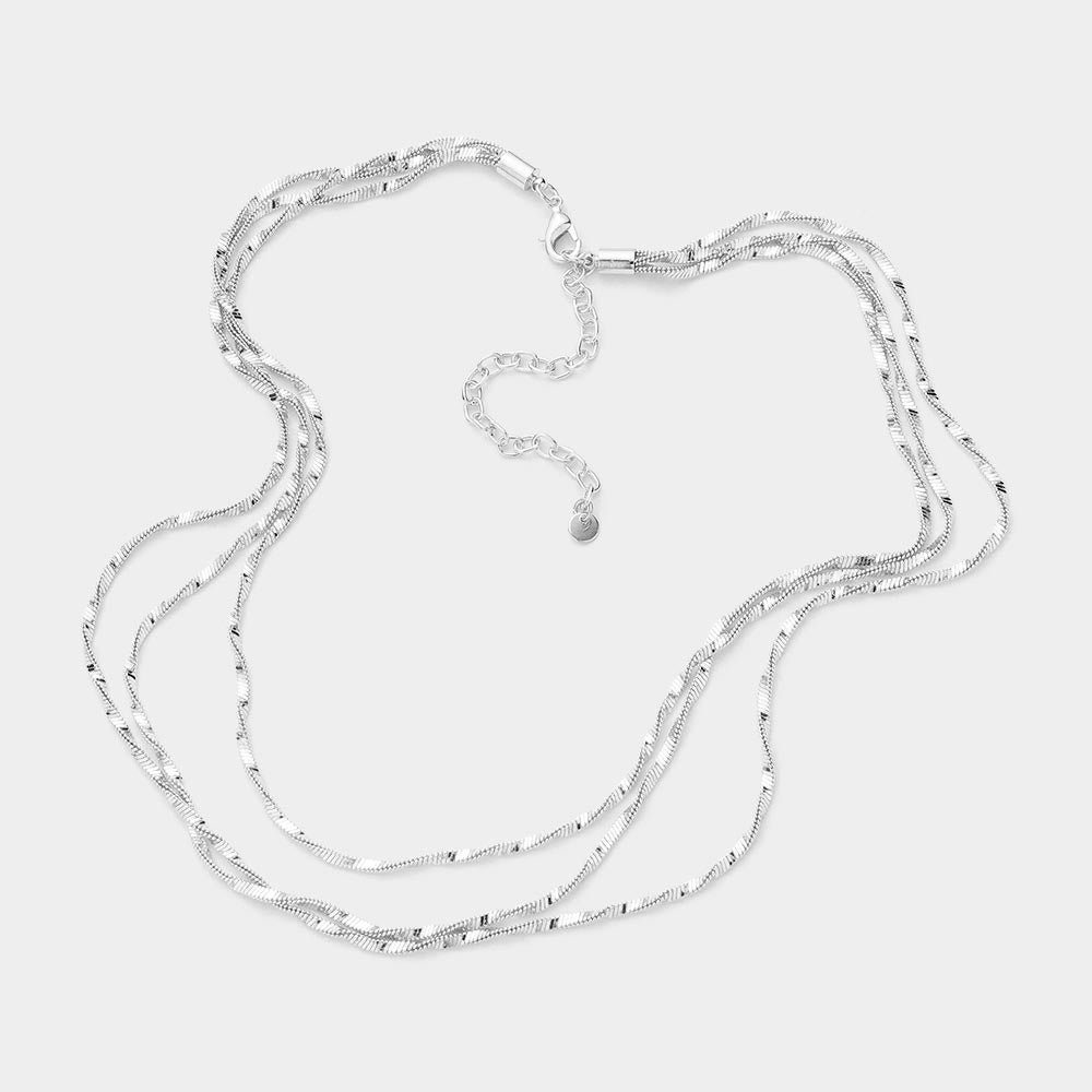 Twisted Triple Layered Chain Necklace (Silver)