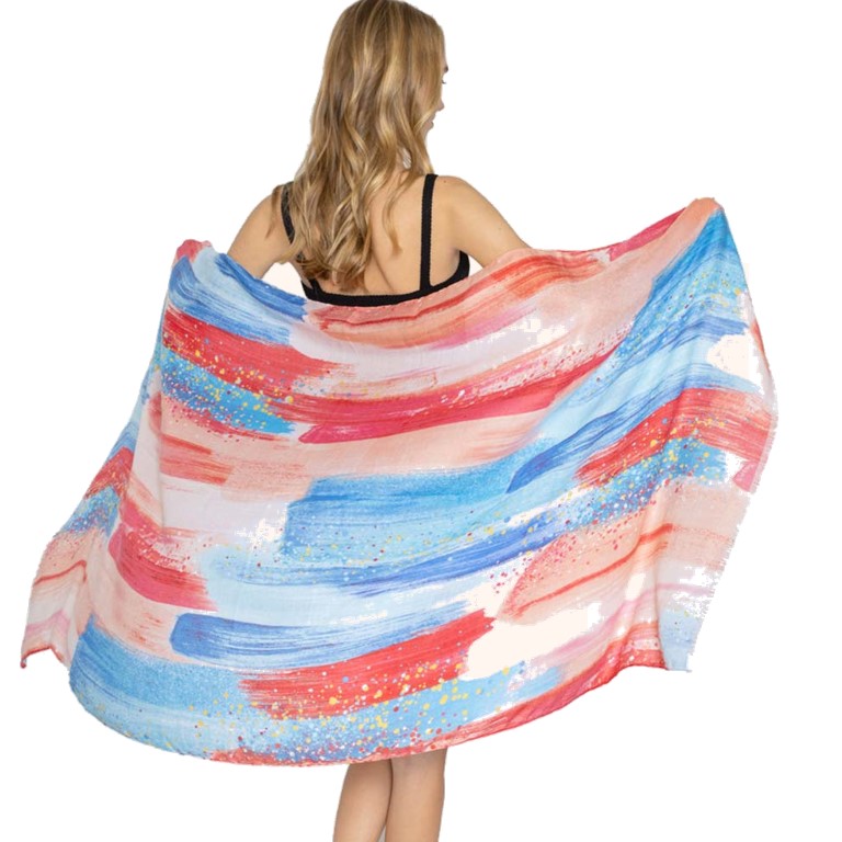 Brush Stroke Scarf Shawl (Coral, Red, Blue)