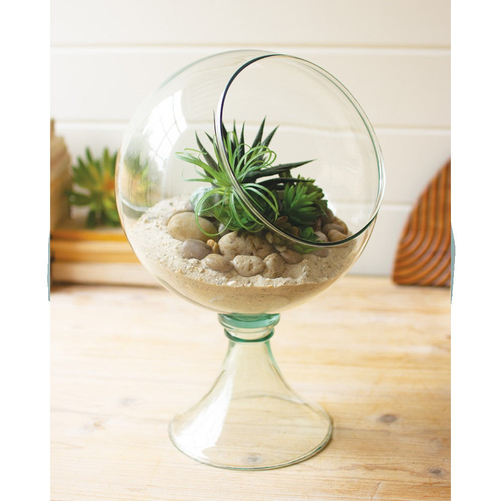 Mouthblown Recycled Glass Display Bowl on Pedestal