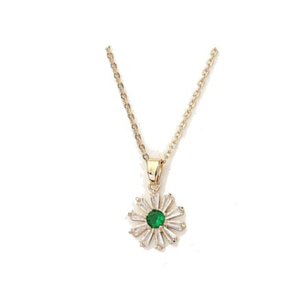 CZ Cubic Zirconia Flower Stone Pendant Necklace (Emerald Green, Clear)