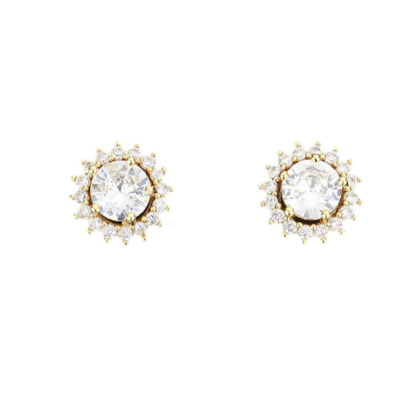 Round CZ Cubic Zirconia Halo Stone Clusters Classic Evening Stud Earrings (clear, gold)