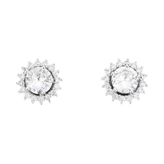 Round CZ Cubic Zirconia Halo Stone Clusters Classic Evening Stud Earrings (clear, silver)