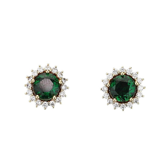 Round CZ Cubic Zirconia Halo Stone Clusters Classic Evening Stud Earrings (Green, gold)