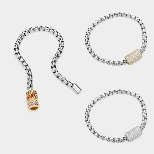 Pave Cylinder Pointed Magnetic Barrel Bracelet