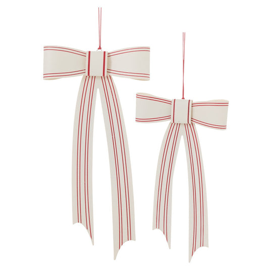 Candace White and Red Striped Bow Christmas Tree Ornament (Set of 2)