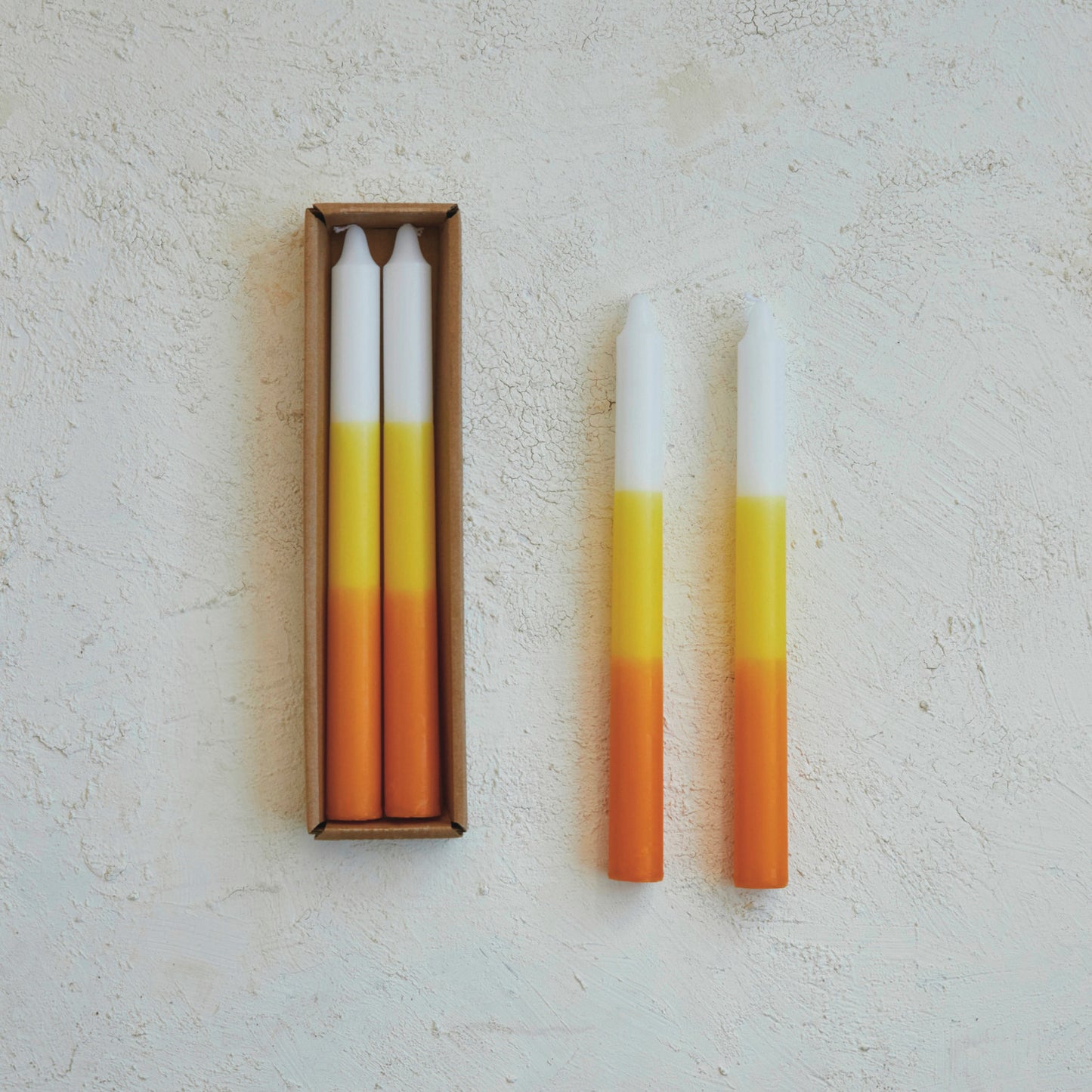 Candy Corn Taper Candles in Box, Set of 2