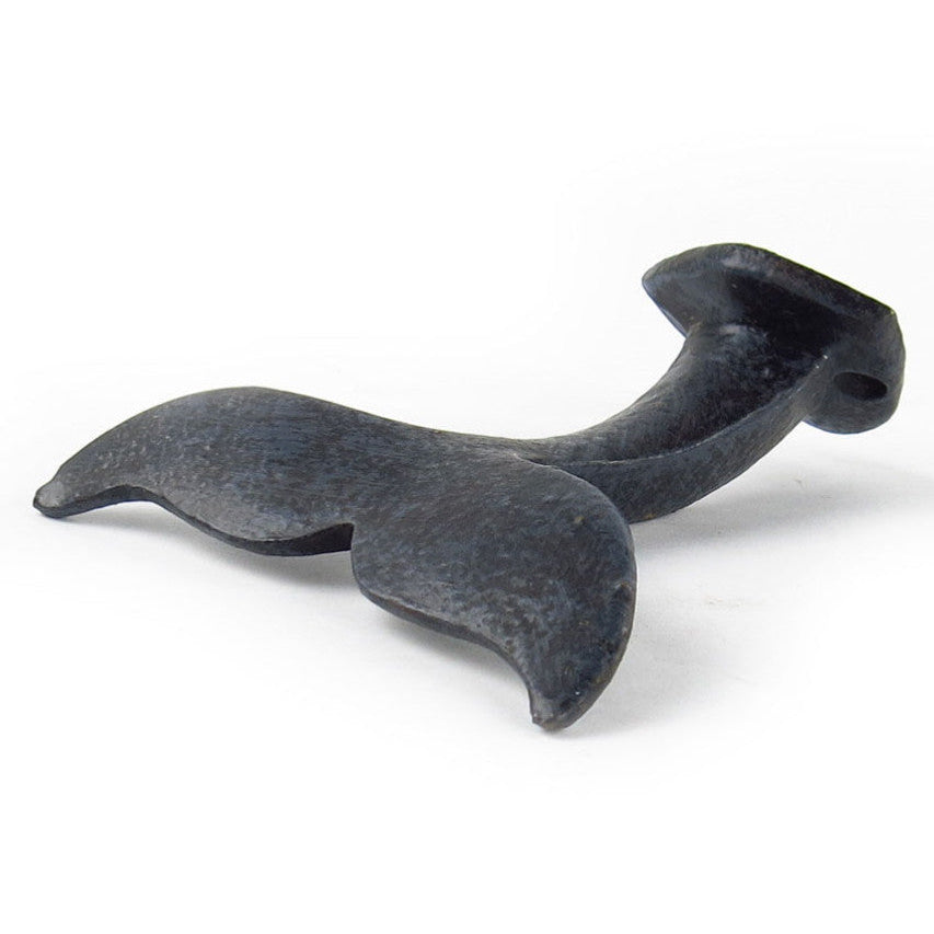 Black metal whale tail hook bracket on a white background