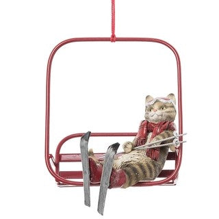 Cat on Ski Lift Christmas Tree Ornament