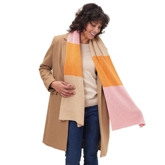 Chelsea Orange Pink Tan Color Block Knit Scarf