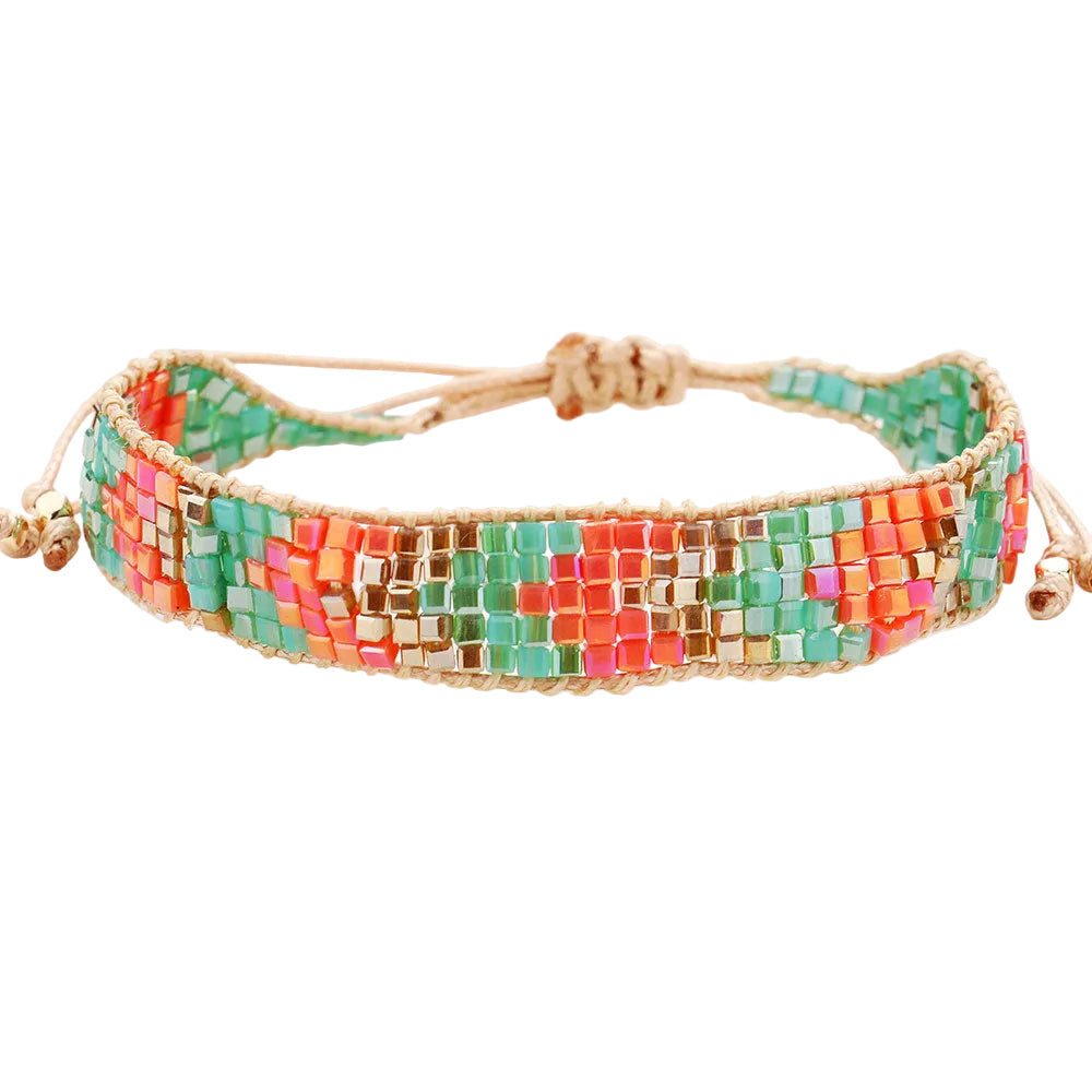 Chevron Pattern Cube Beaded Adjustable Bracelet