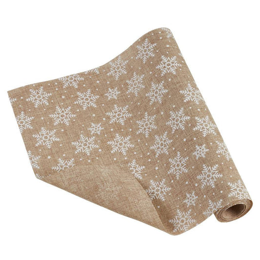 Natural Winter Fabric with Snowflakes & Stars Print Table Runner