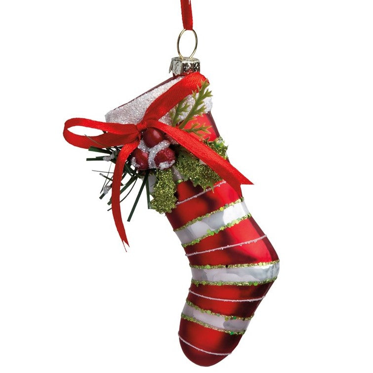 Glass Striped Stocking Christmas Tree Ornament