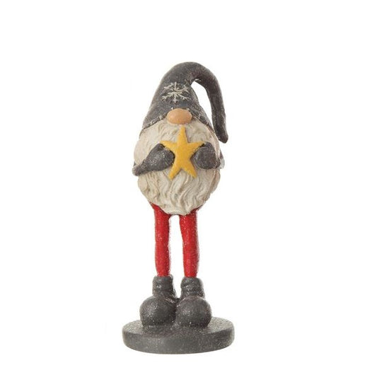 Gnome Elf Figurine with Star on Stand (grey hat)