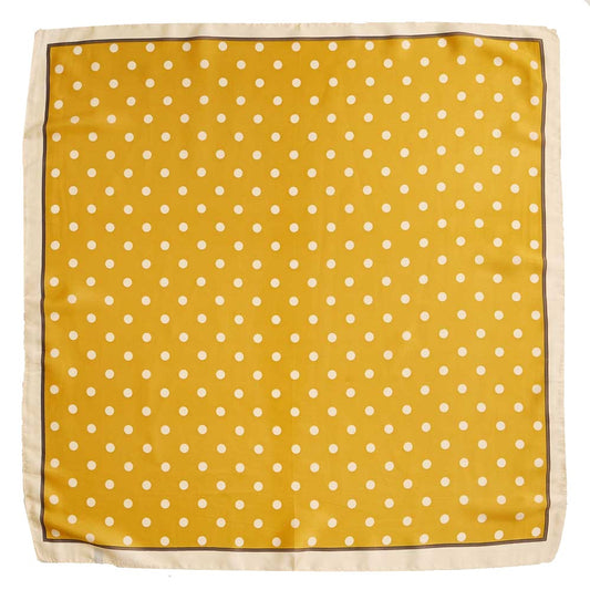 Classic Polka Dot Square Silky Satin Scarf (Mustard Yellow)