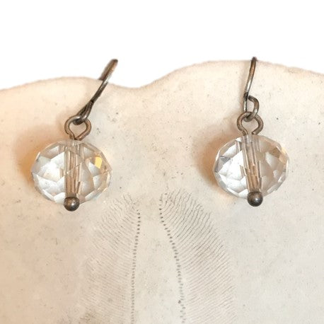 Clear Faceted Bead Drop Earrings