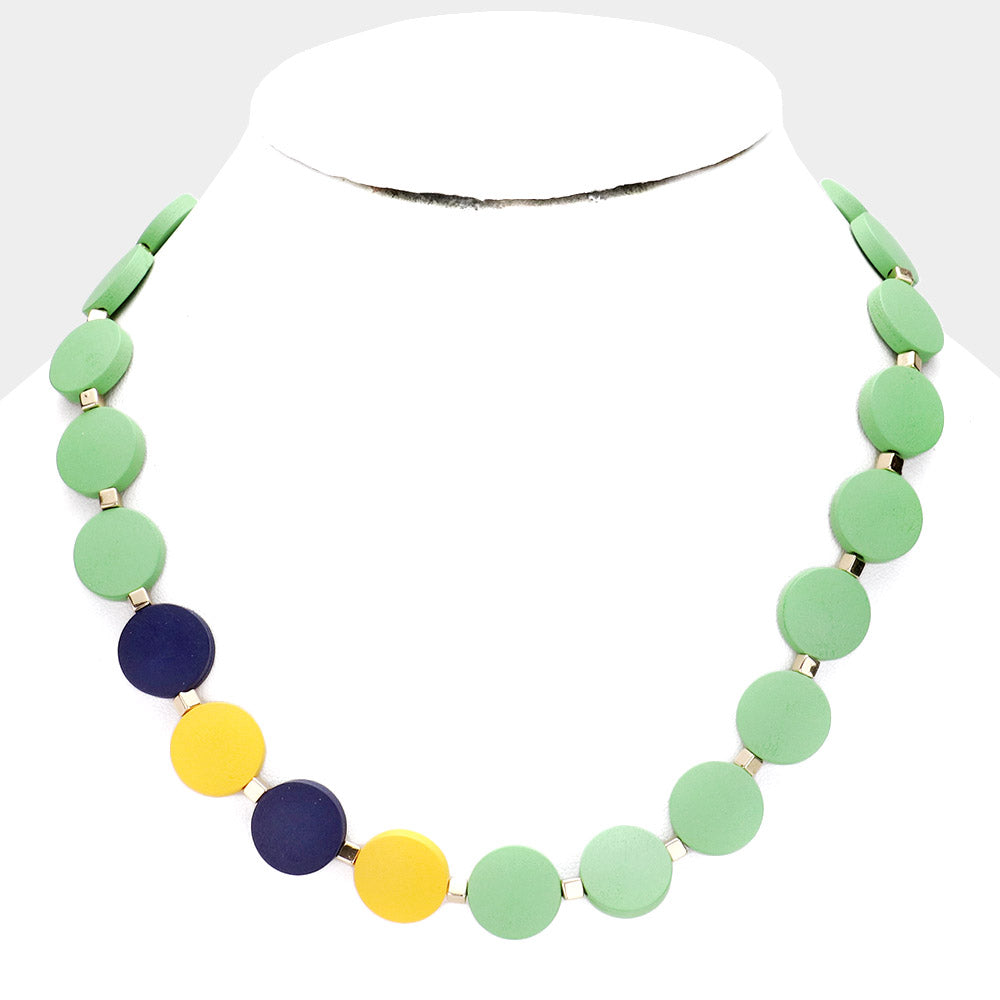 Colorful Wood Disc Collar Necklace